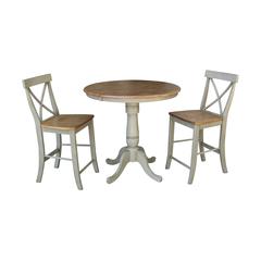 36" Round Extension Dining Table With 2 X-back Counter Height Stools - Set of 3 Pieces