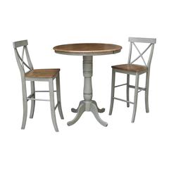 36" Round Extension Dining Table With 2 X-Back Bar Height Stools - Set of 3 Pieces