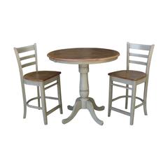 36" Round Extension Dining Table With 2 Emily Counter Height Stools - Set of 3 Pieces