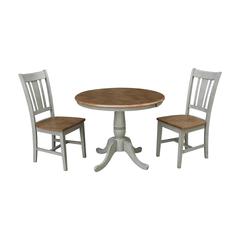 36" Round Extension Dining Table With 2 San Remo Chairs - Set of 3 Pieces