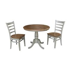 36" Round Extension Dining Table With 2 Emily Chairs - Set of 3 Pieces