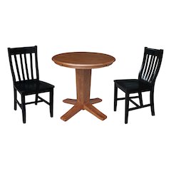 30 in Round Top Pedestal Dining Table with 2 Dining Chairs/Black - 3 Piece Set