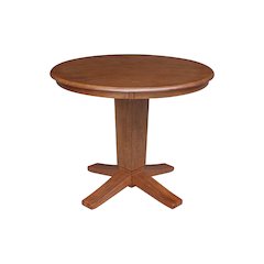 36 in Round Top Pedestal Dining Table in Distressed Oak