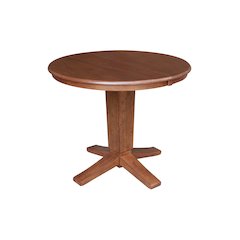 36 in Round Top Pedestal Dining Table with 12 in Leaf in Distressed Oak