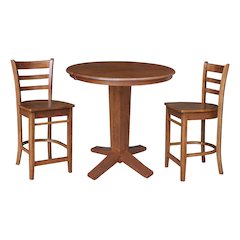 36 in Round Counter Height Dining Table with 12 in Leaf and 2 Stools - 3 Pcs Set