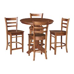 36 in Round Counter Height Dining Table with 12 in Leaf Pcs - 5 Piece Set
