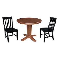 36 in Round Dining Table with 12 in Leaf and 2 Dining Chairs - 3 Piece Set