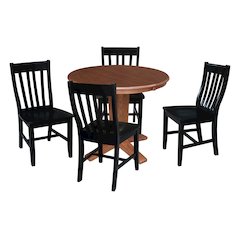 36 in Round Dining Table with 12 in Leaf and 4 Dining Chairs - 5 Piece Set