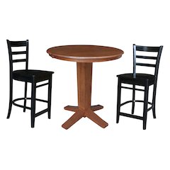 36 in Round Counter Height Dining Table with 12 in Leaf and 2 Stools - 3 Pcs Set