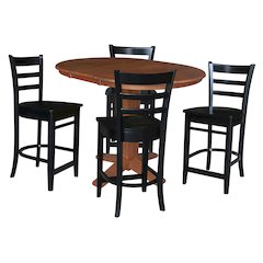 36 in Round Counter Height Dining Table with 12 in Leaf Pcs - 5 Piece Set