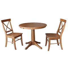 36" Round Extension Dining Table with 2 X-Back Stools- 557424