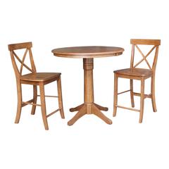36" Round Extension Dining Table with 2 X-Back Stools- 557486