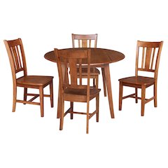Set of 5 pcs - 42" Round Dual Drop Leaf Table with 4 RTA chairs