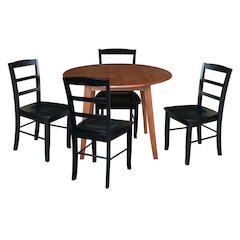 Set of 5 pcs - 42" Round Dual Drop Leaf Table with 4 RTA chairs