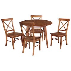 Set of 5 pcs - 42" Round Dual Drop Leaf Table with 4 RTA chairs