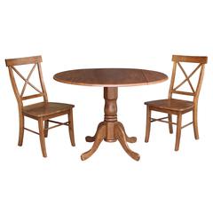 42" Dual Drop Leaf Table With 2 X-Back Chairs - 3 Piece Set