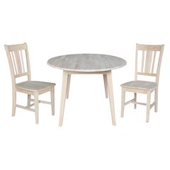 Set of 3 pcs - 42" Round Dual Drop Leaf Table with 2 RTA chairs
