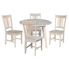 Set of 5 pcs - 42" Round Dual Drop Leaf Table with 4 RTA chairs