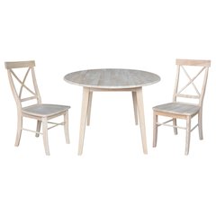Set of 3 pcs - 42" Round Dual Drop Leaf Table with 2 RTA chairs