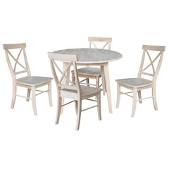 Set of 5 pcs - 42" Round Dual Drop Leaf Table with 4 RTA chairs