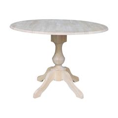 42" Round Dual Drop Leaf Pedestal Table - 30.3"H, Unfinished, Ready to finish