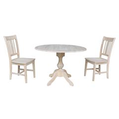 42" Round Top Pedestal Table with Two Chairs, Unfinished, Ready to finish