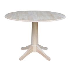 42" Round Dual Drop Leaf Pedestal Table - 30.3"H, Unfinished, Ready to finish