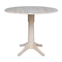 42" Round Dual Drop Leaf Pedestal Table - 36.3"H, Unfinished, Ready to finish