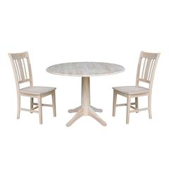 42" Round Top Pedestal Table with Two Chairs, Unfinished, Ready to finish