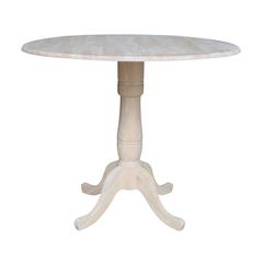 42" Round Dual Drop Leaf Pedestal Table - 35.5"H, Unfinished, Ready to finish