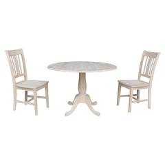 42" Round Top Pedestal Table with Two Chairs, Unfinished, Ready to finish