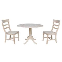 42" Round Top Pedestal Table with Two Chairs, Unfinished, Ready to finish
