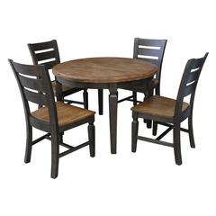 44 in. Round Top Dining Table with 4 Chairs in Hickory/Washed Coal
