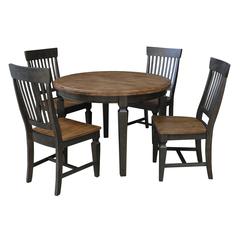 44 in. Round Top Dining Table with 4 Chairs in Hickory/Washed Coal