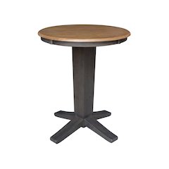 30 in Round Top Counter Height Pedestal Dining Table in Hickory/Washed Coal