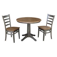 36" Round Top Pedestal Table With 2 Emily Chairs - 3 Piece Set