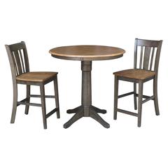 36" Round Pedestal Gathering Height Table With 2 San Remo Counter Height Stools