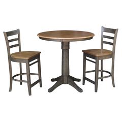 36" Round Pedestal Gathering Height Table With 2 Emily Counter Height Stools