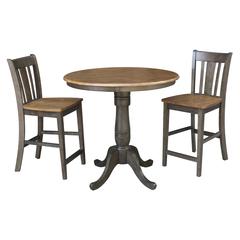 36" Round Pedestal Gathering Height Table With 2 San Remo Counter Height Stools