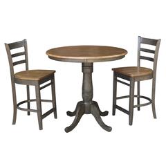 36" Round Pedestal Gathering Height Table With 2 Emily Counter Height Stools