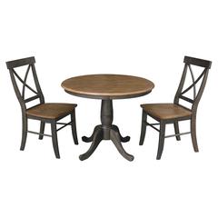 36" Round Top Pedestal Table With 2 X-Back Chairs - 3 Piece Set