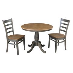 36" Round Top Pedestal Table With 2 Emily Chairs - 3 Piece Set