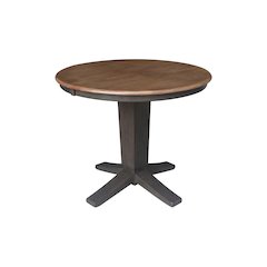 36 in Round Top Pedestal Dining Table with 12 in Leaf in Hickory/Washed Coal