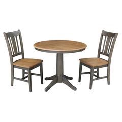 Set of 3 pcs - 36" Round Extension Dining table with 2, rta chairs