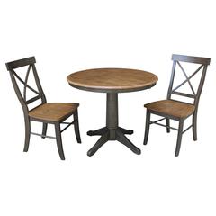 Set of 3 pcs - 36" Round Extension Dining table with 2 x-back chairs