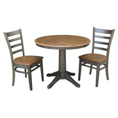 Set of 3 pcs - 36" Round Extension Dining table with 2 ,rta chairs