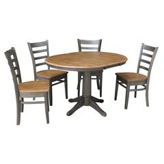 Set of 5 pcs - 36" Round Extension Dining table with 4,rta chairs