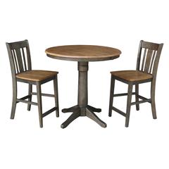 Set of 3 pcs - 36" Round Extension Dining table with 2, San Remo counterheight stools