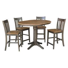 Set of 5 pcs - 36" Round Extension Dining table with 4, San Remo counterheight stools