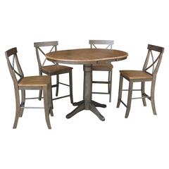 Set of 5 pcs - 36" Round Extension Dining table with 4 x-back counterheight stools